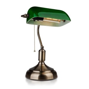 Lampa biurkowa bankierska zielony szklany klosz / podstawa w kolorze stare złoto 3912 V-TAC
